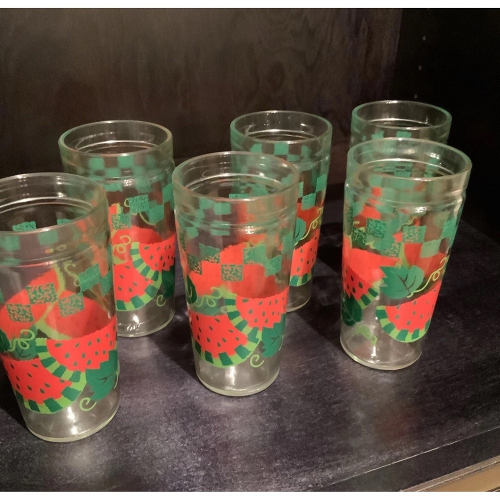 Vintage Anchor Hocking Watermelon Drinking Glasses 16oz Set/6 Summer Drinkware